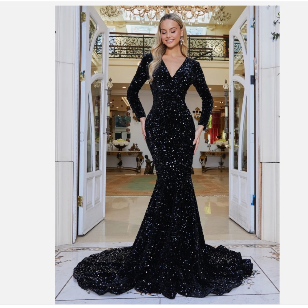 Faeriesty Elegant V Neck Long Sleeve Sequin Prom Dresses Size 4XL $120
